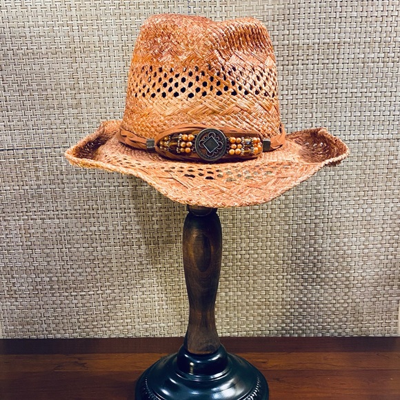 Scala Accessories - Scala Western Straw Drifter Hat Orange/Tan